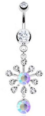 Belly Button Ring Navel 316L Surgical Steel Sunburst with Multi Gem Navel Ring