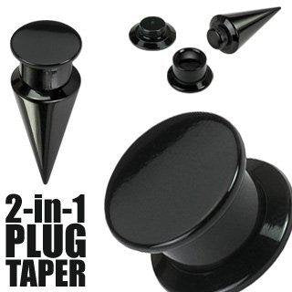 Body Accentz&trade; Earrings Rings 8G Interchangeable Black Acrylic Screw Fit Taper-Plug - Sold as a pair