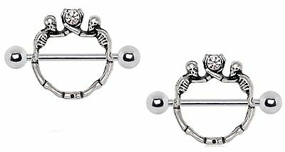 Nipple Ring Stainless Steel Double Skeleton Shields barbell pair