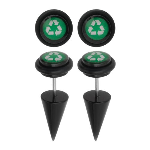 Body Accentz&trade; Earrings Rings Fake Recycle Cheater Plug 16 gauge - Sold as a pair