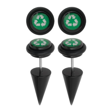 Body Accentz&trade; Earrings Rings Fake Recycle Cheater Plug 16 gauge - Sold as a pair