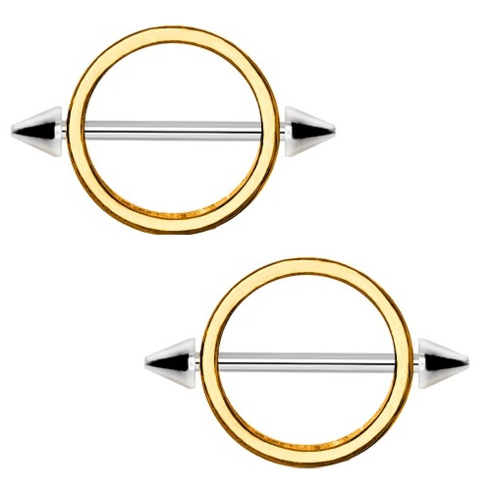 Nipple Rings Circle of  love Gold Plated Spiked Nipple Shield Bar Pair