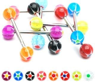 Body Accentz&trade; 8 Star Acrylic Tongue Ring 14g - In Assorted Colors