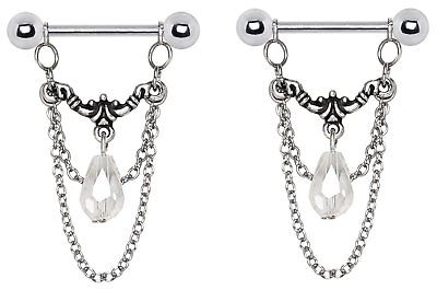 Nipple Ring Bars Shield Stainless Steel Aurora Double Chain pair