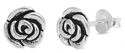STERLING SILVER Silver Stud Earrings - Rose Flower