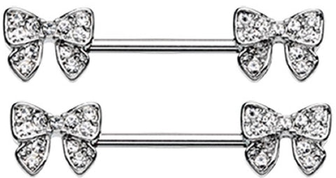 Nipple Bar  Dainty Bow-Tie Sparkle Nipple Barbell Ring Sold as pair