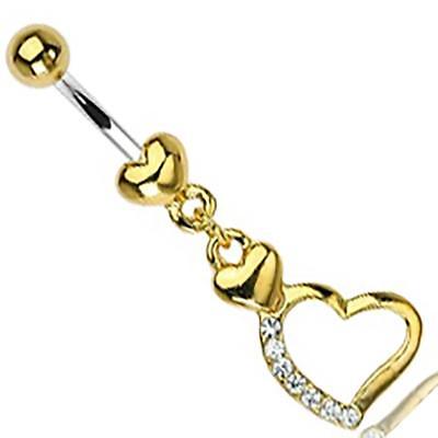 Body Accentz Belly Button Ring Navel Gold Plated Heart CZ Solitaire Body Jewelry