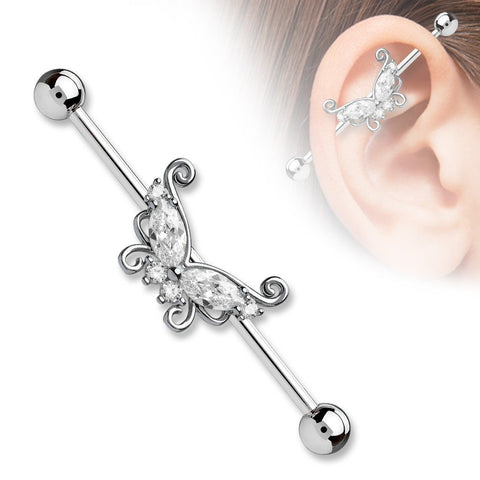 Industrial Barbell Butterfly 316L Surgical Steel 1 1/2 14g Bar