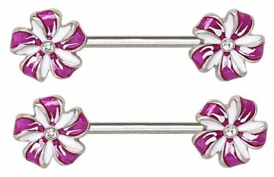 Nipple Ring Purple Flower Pinwheel Nipple Bar Shields Sold as pair