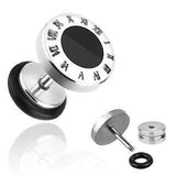 Earrings Rings 316L Surgical Steel Fake Plug Black Round Inlay Roman NumerL 1...