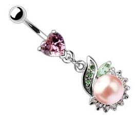 Belly Button Ring Navel Heart Pearl Body Jewelry Dangle 14 Gauge HO254