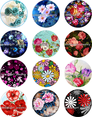 Mixed set  flower peacock bird 18mm Snap Button Jewelry Glass Charms