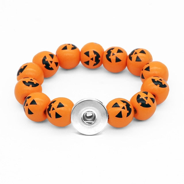 Halloween Pumpkin Spider Handmade Wood 18mm Snap Button Bracelet For Boys Girls