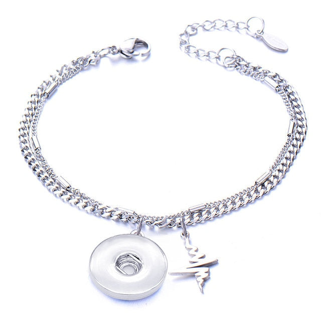 Metal Stainless steel 18mm snap button chain bracelet Love