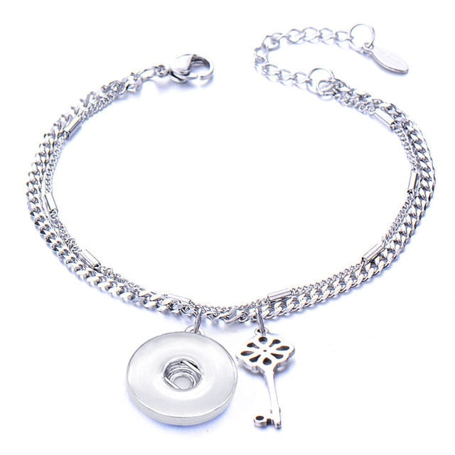 Metal Stainless steel 18mm snap button chain bracelet Love