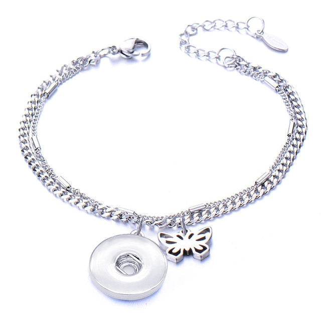 Metal Stainless steel 18mm snap button chain bracelet Love