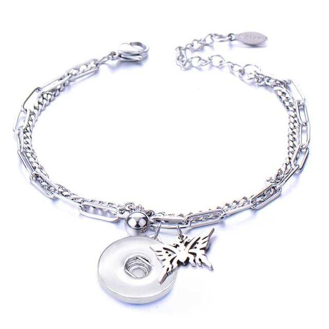 Metal Stainless steel 18mm snap button chain bracelet Love
