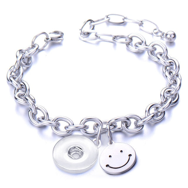 Metal Stainless steel 18mm snap button chain bracelet Love