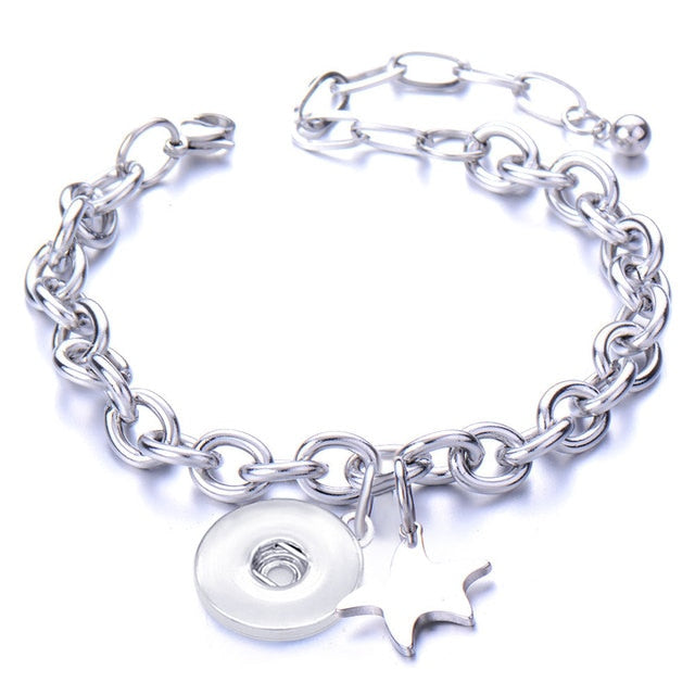 Metal Stainless steel 18mm snap button chain bracelet Love