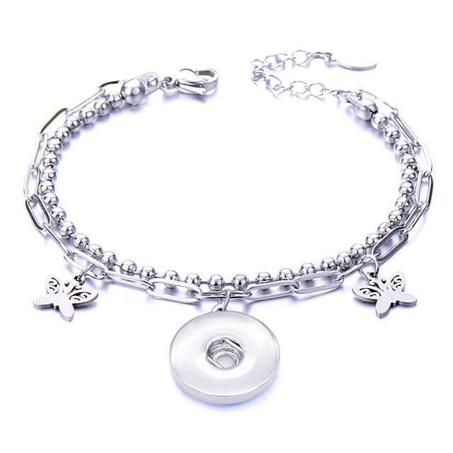 Metal Stainless steel 18mm snap button chain bracelet Love