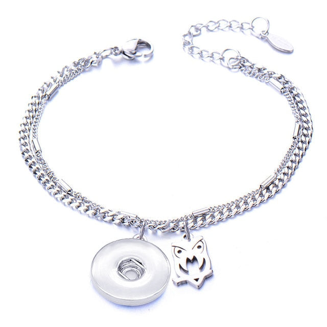 Metal Stainless steel 18mm snap button chain bracelet Love