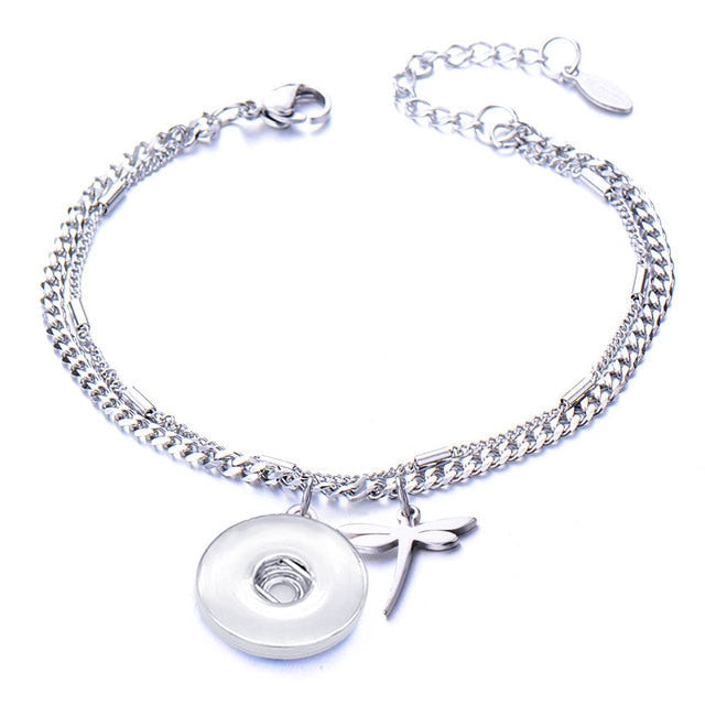 Metal Stainless steel 18mm snap button chain bracelet Love