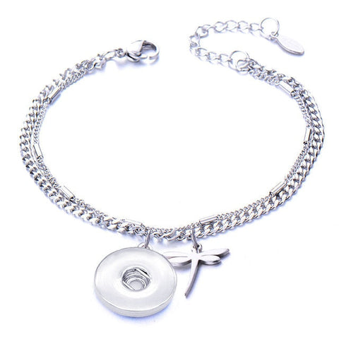 Metal Stainless steel 18mm snap button chain bracelet Love