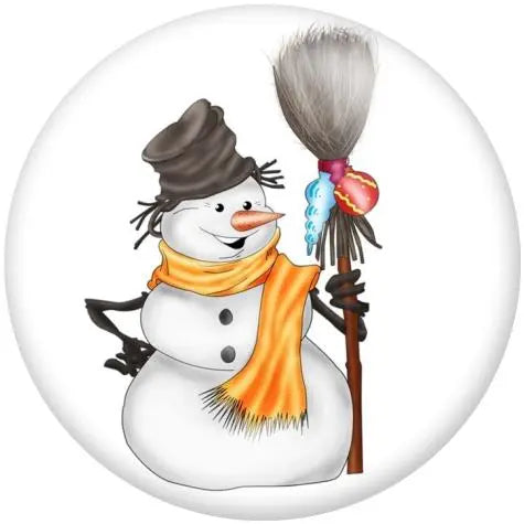 Christmas Snowman snap button charms  Glass Cabochon 18mm  Snap Button