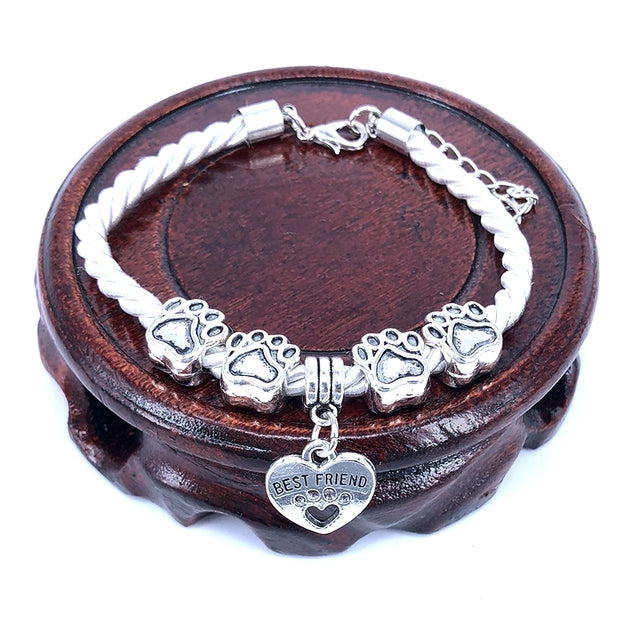 Hand Woven Rope Chain Charm Bracelet Best Friend Dog Paw Charm Bracelet for Pet Lovers
