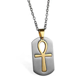 Fashion Ancient Egyptian Ankh Dog Tag Pendant Stainless Steel Symbol of Life Necklace