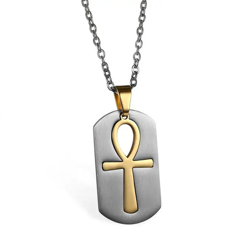 Fashion Ancient Egyptian Ankh Dog Tag Pendant Stainless Steel Symbol of Life Necklace